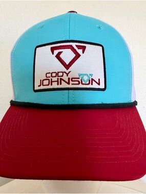 Cody Johnson Patch Trucker Hat in Aqua & Red